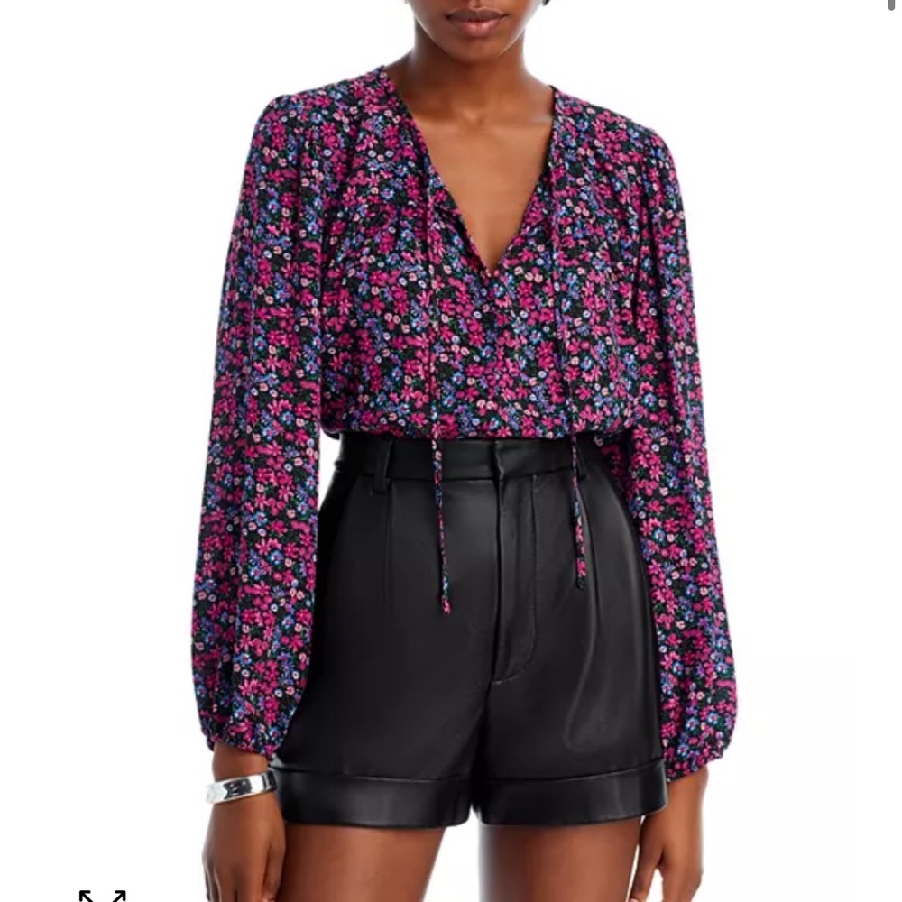 Aqua Floral Print Tie Front Blouse